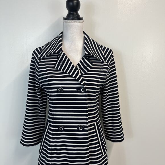 CAbi Black Duster Jacket size Small Blue White Striped Nautical Sailor Stretch - Picture 3 of 10